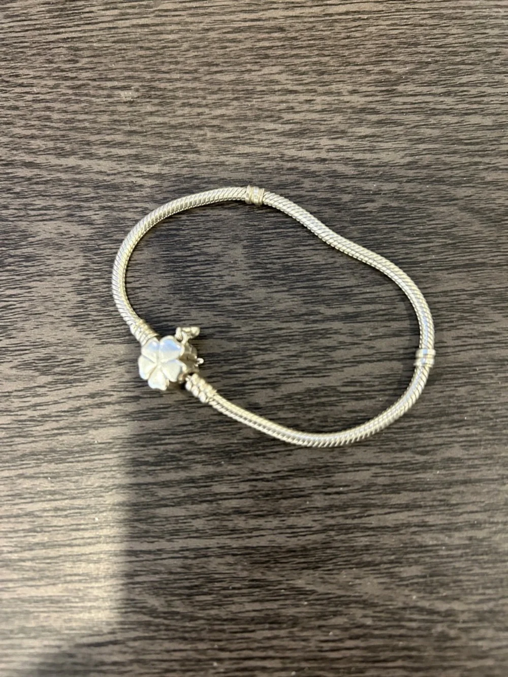 Pandora Silver Snake Chain Bracelet with Flower Charm - Silver - Picture 2 of 7